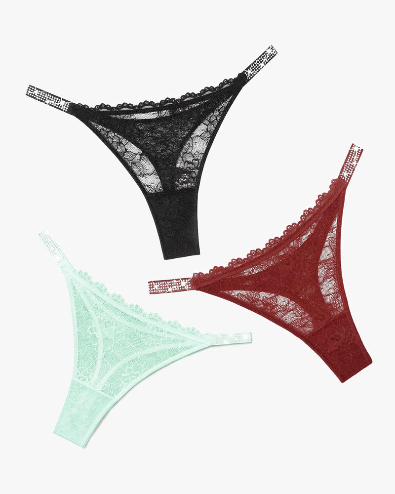 Tanga aus Spitze mit strassbesetztem Riemen
