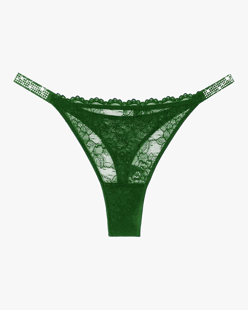 Tanga aus Spitze mit strassbesetztem Riemen