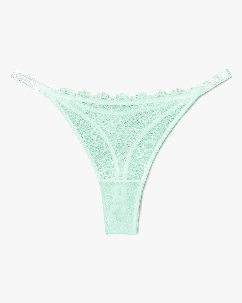 Tanga aus Spitze mit strassbesetztem Riemen