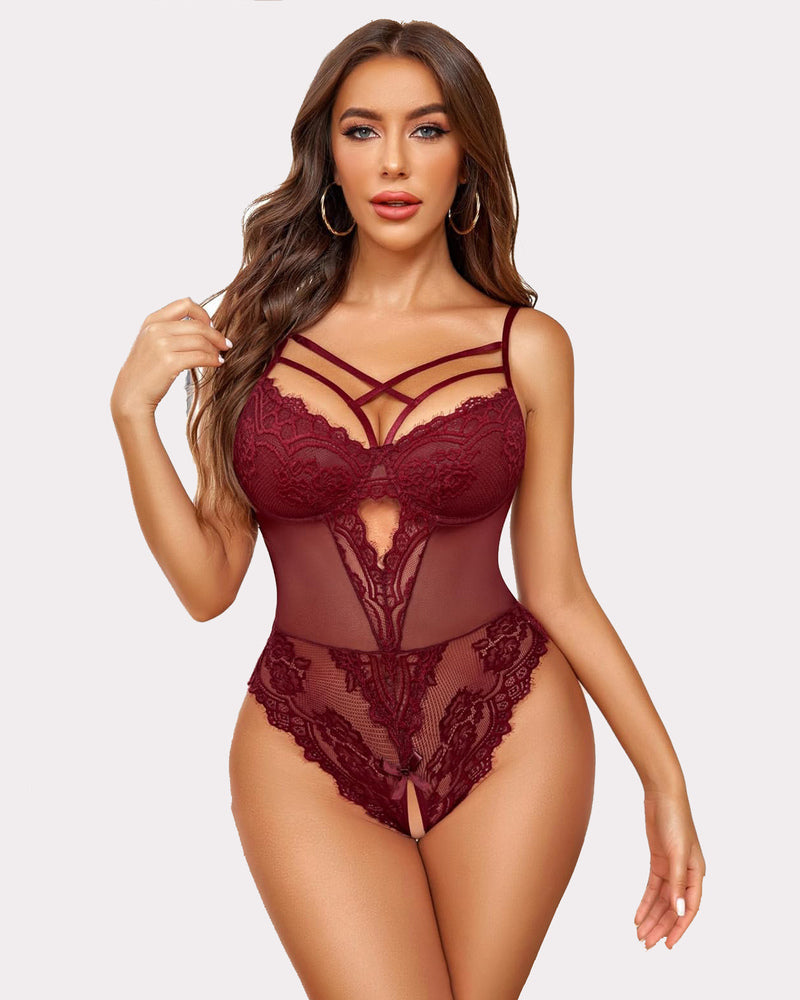 Bodysuit mit floraler Spitze im Schritt
