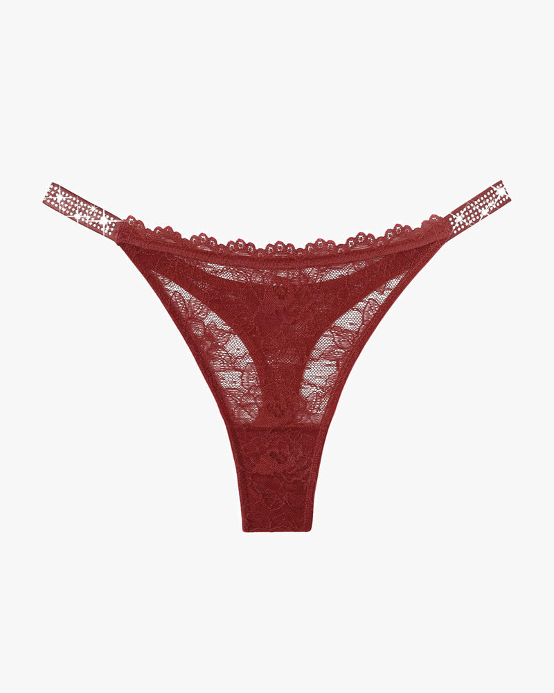 Tanga aus Spitze mit strassbesetztem Riemen