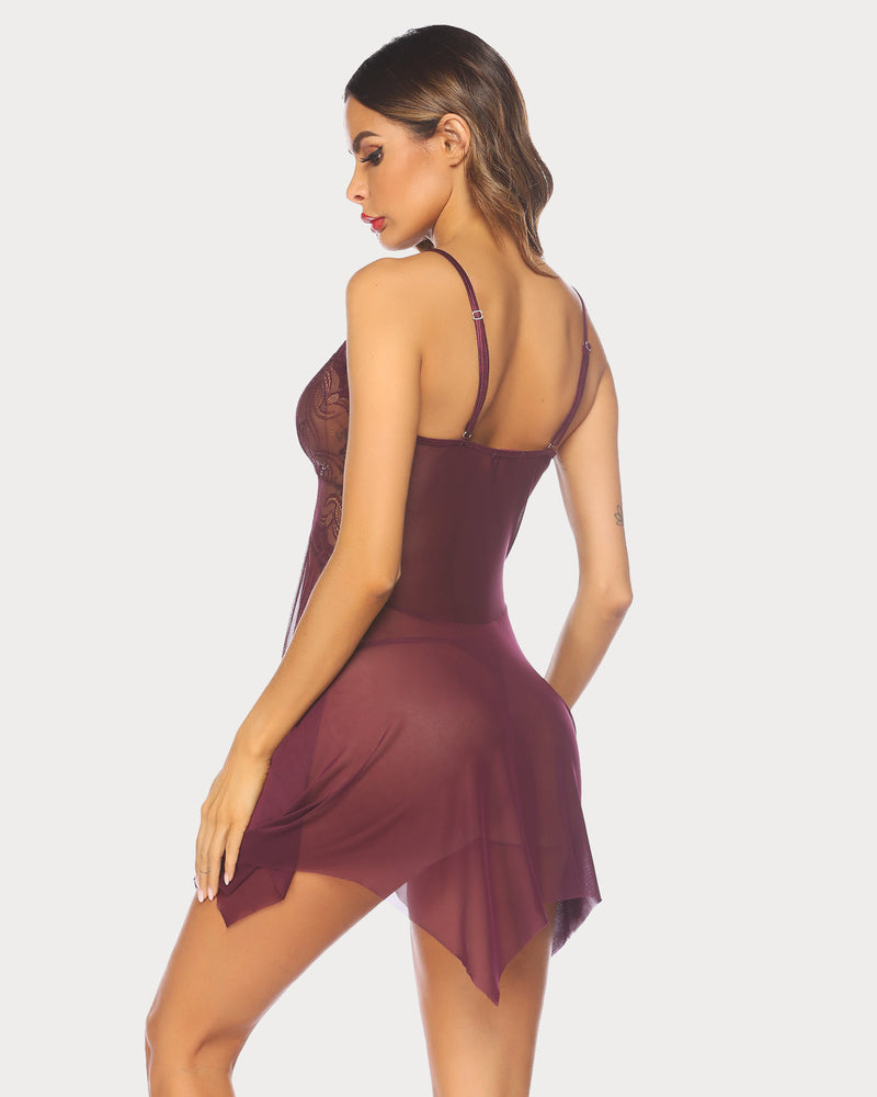 Plus Size Dessous Spitze Druck Babydoll Outfits
