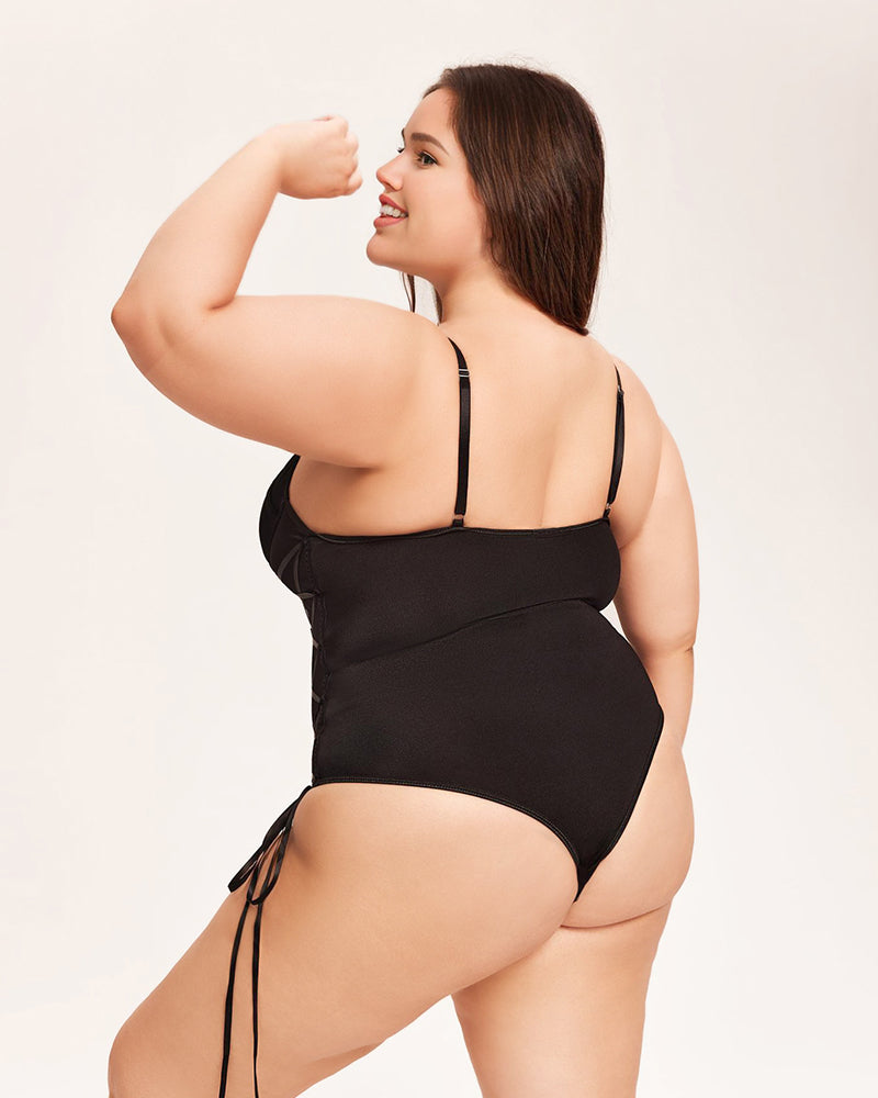 Tummy Control Bodysuit mit Strapsgürtel-Schwarz