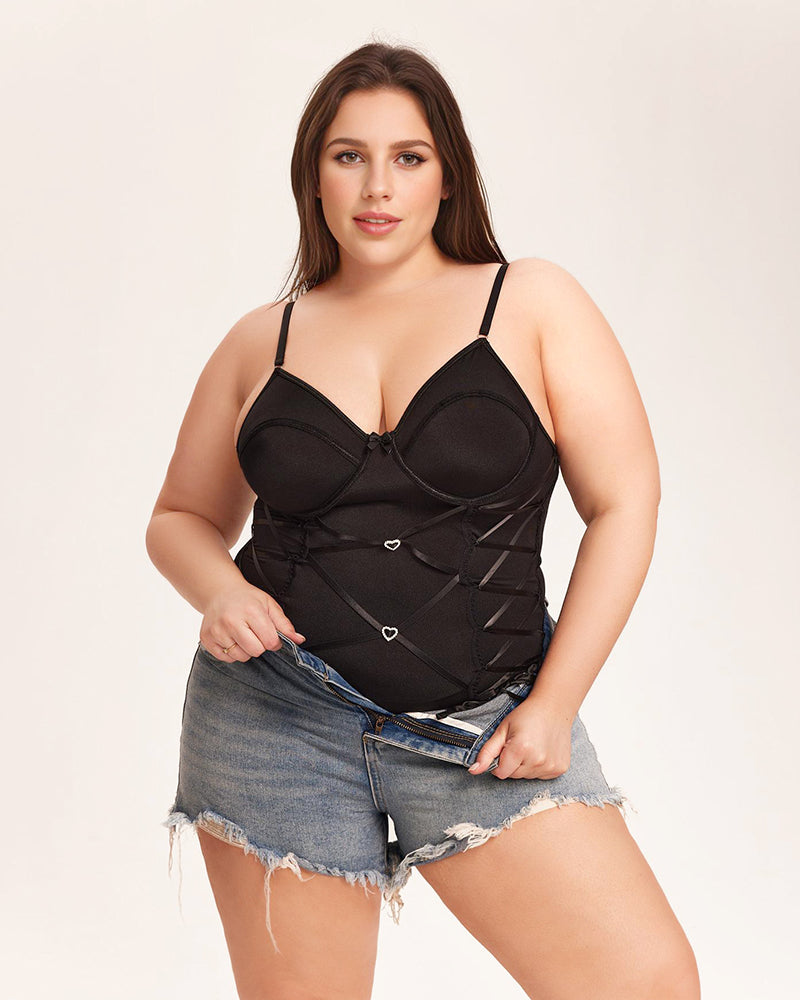 Tummy Control Bodysuit mit Strapsgürtel-Schwarz