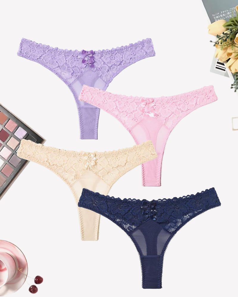 Mesh-Spitzen-Tangas mit niedriger Taille Höschen