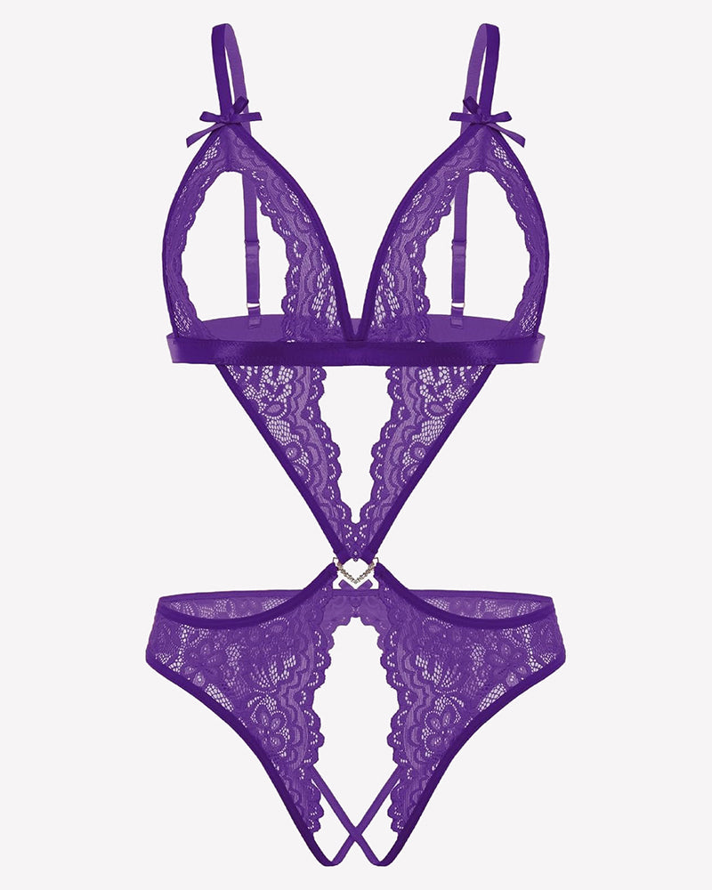 Tiefer V-Teddy-Bodysuit aus Spitze