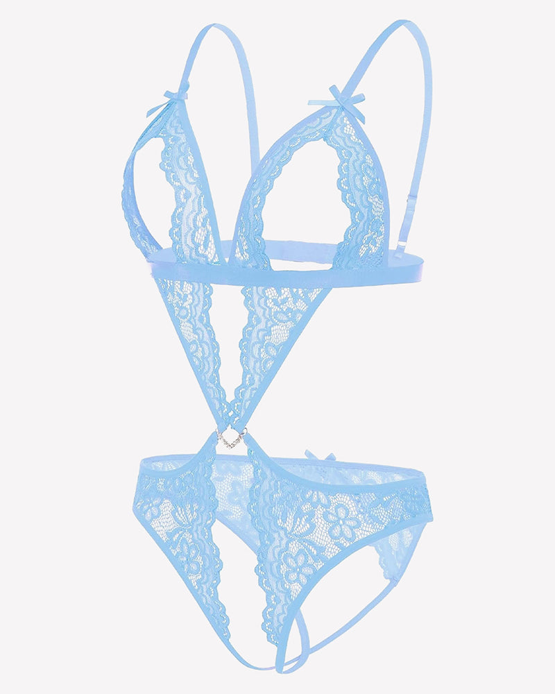 Tiefer V-Teddy-Bodysuit aus Spitze