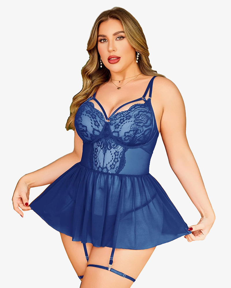 Plus Size Spitze Babydoll Boudoir Nachthemd