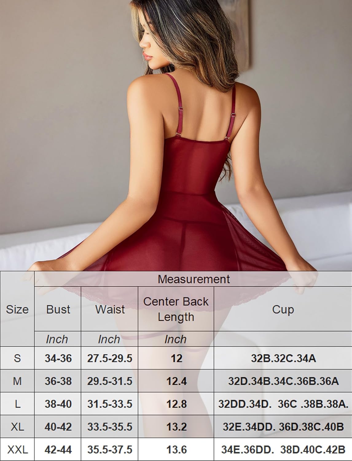 Babydoll mit offener Vorderseite aus Mesh und Strapsen