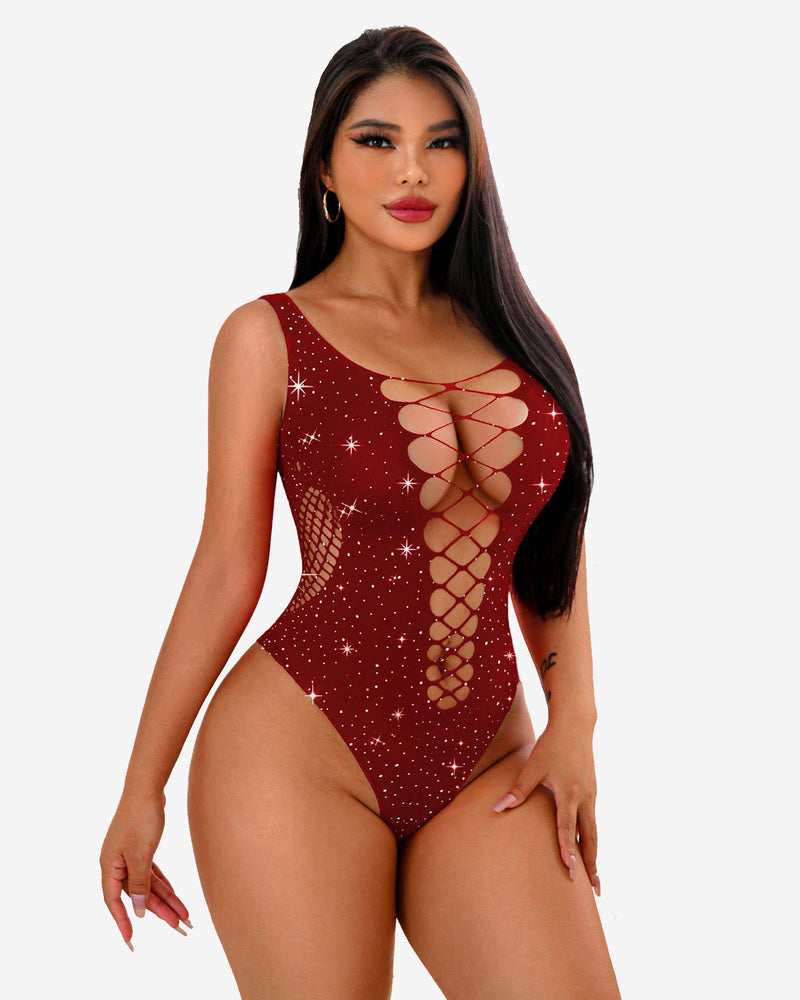 Mesh Fischnetz Strass Bodysuit