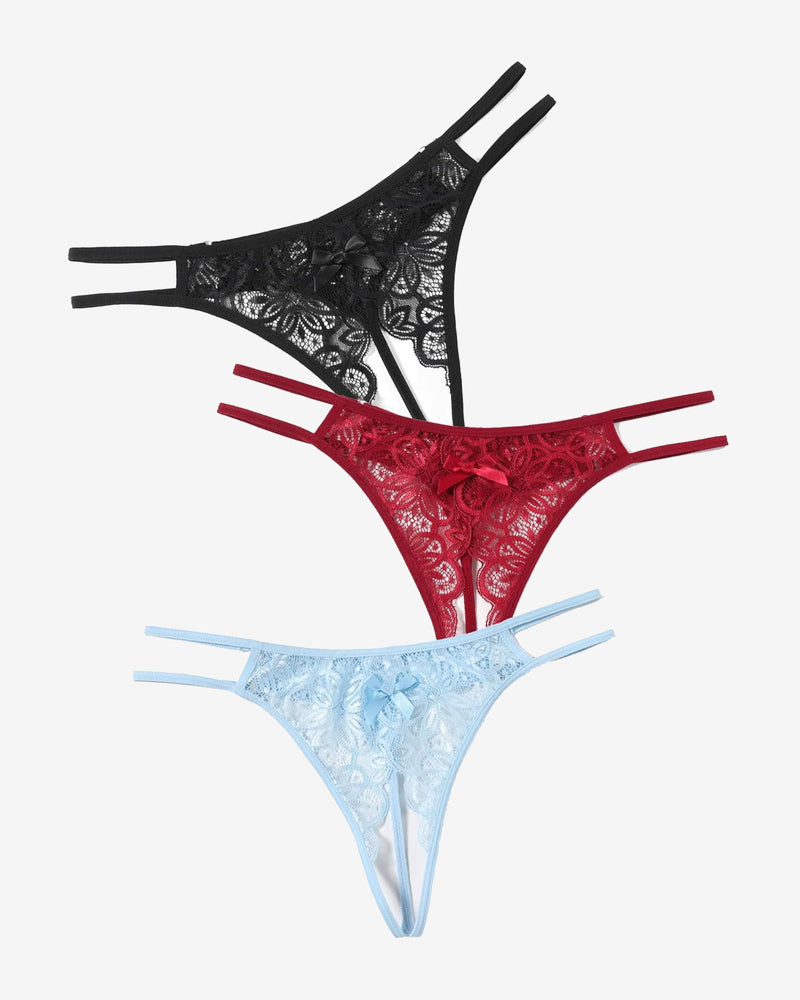 Floraler Spitzen-Slip mit süßer Schleife