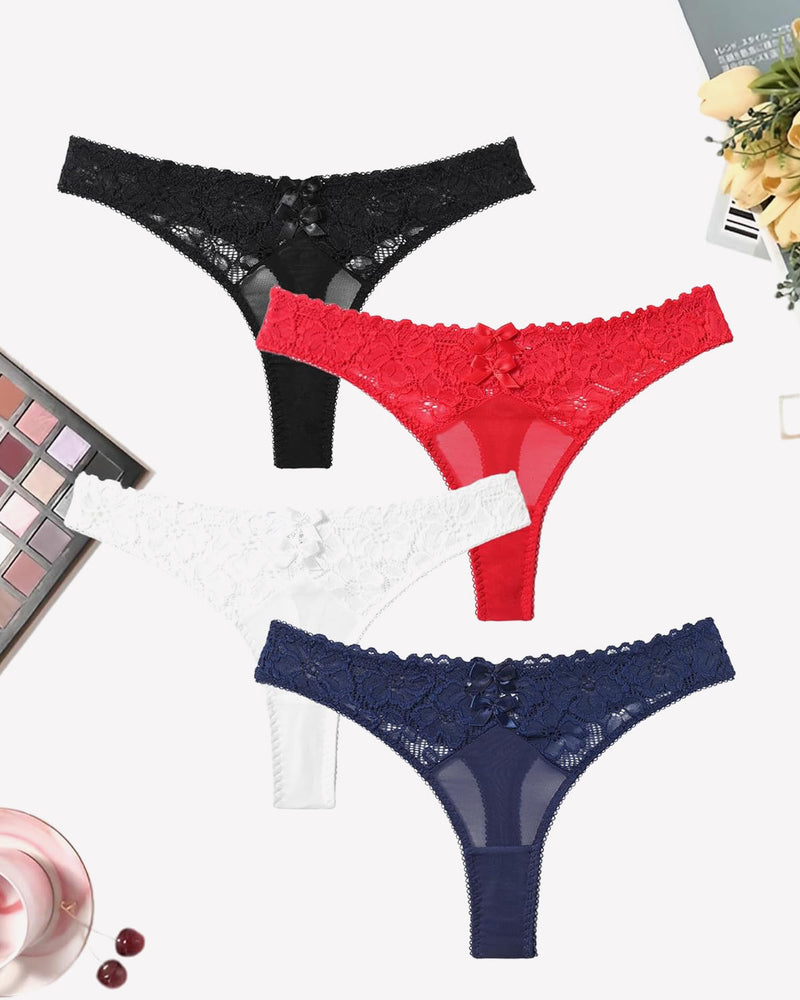 Mesh-Spitzen-Tangas mit niedriger Taille Höschen
