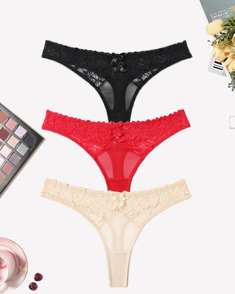 Mesh-Spitzen-Tangas mit niedriger Taille Höschen