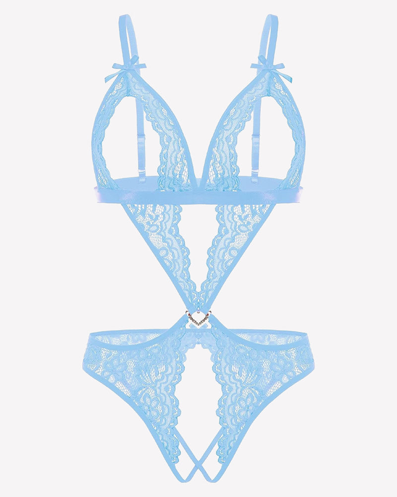 Tiefer V-Teddy-Bodysuit aus Spitze