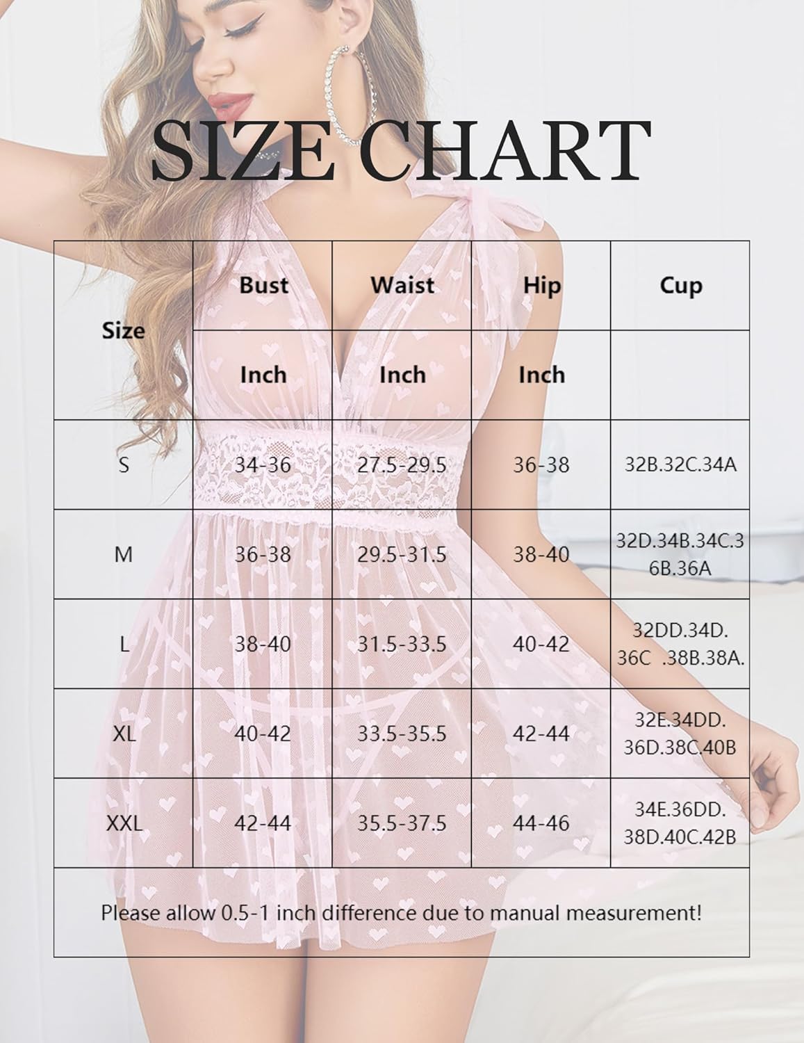 Transparentes Mesh-Spitzen-Babydoll mit V-Ausschnitt-Nachthemd