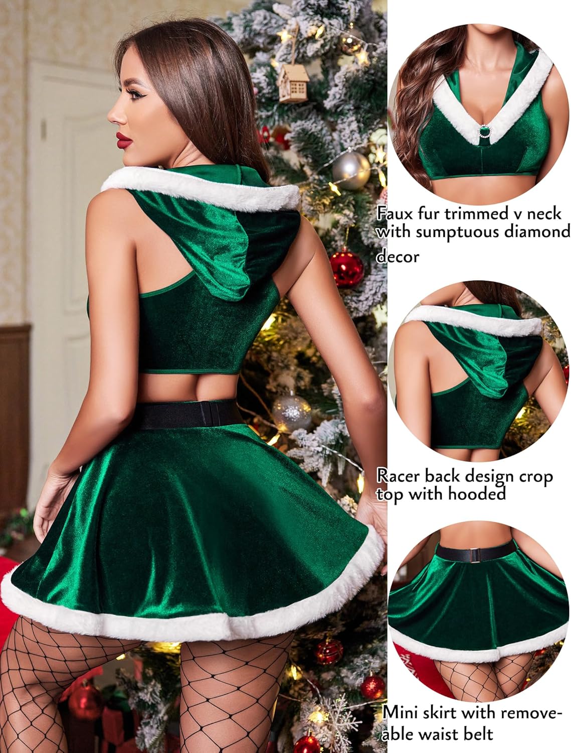 2 Stück Crop Top Mini Rock Set mit Kapuze