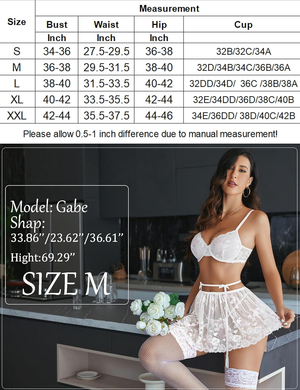Babydoll-Outfits mit Spitze und Strümpfen