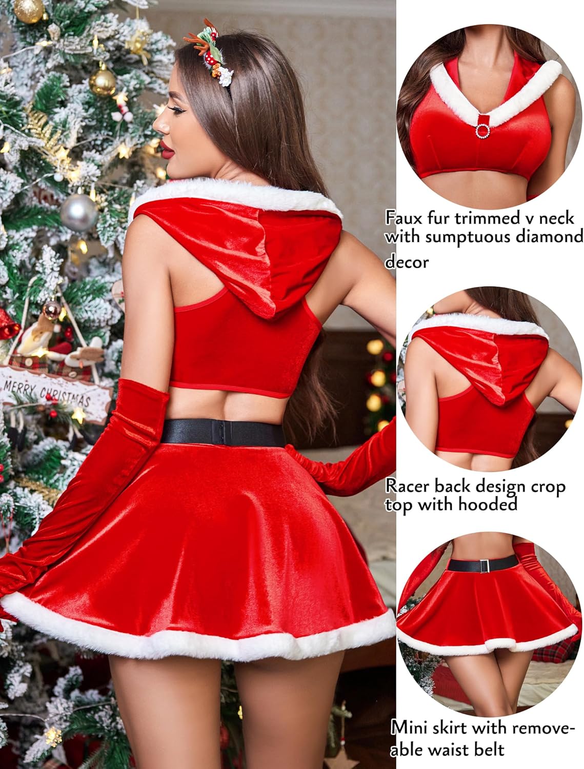 2 Stück Crop Top Mini Rock Set mit Kapuze