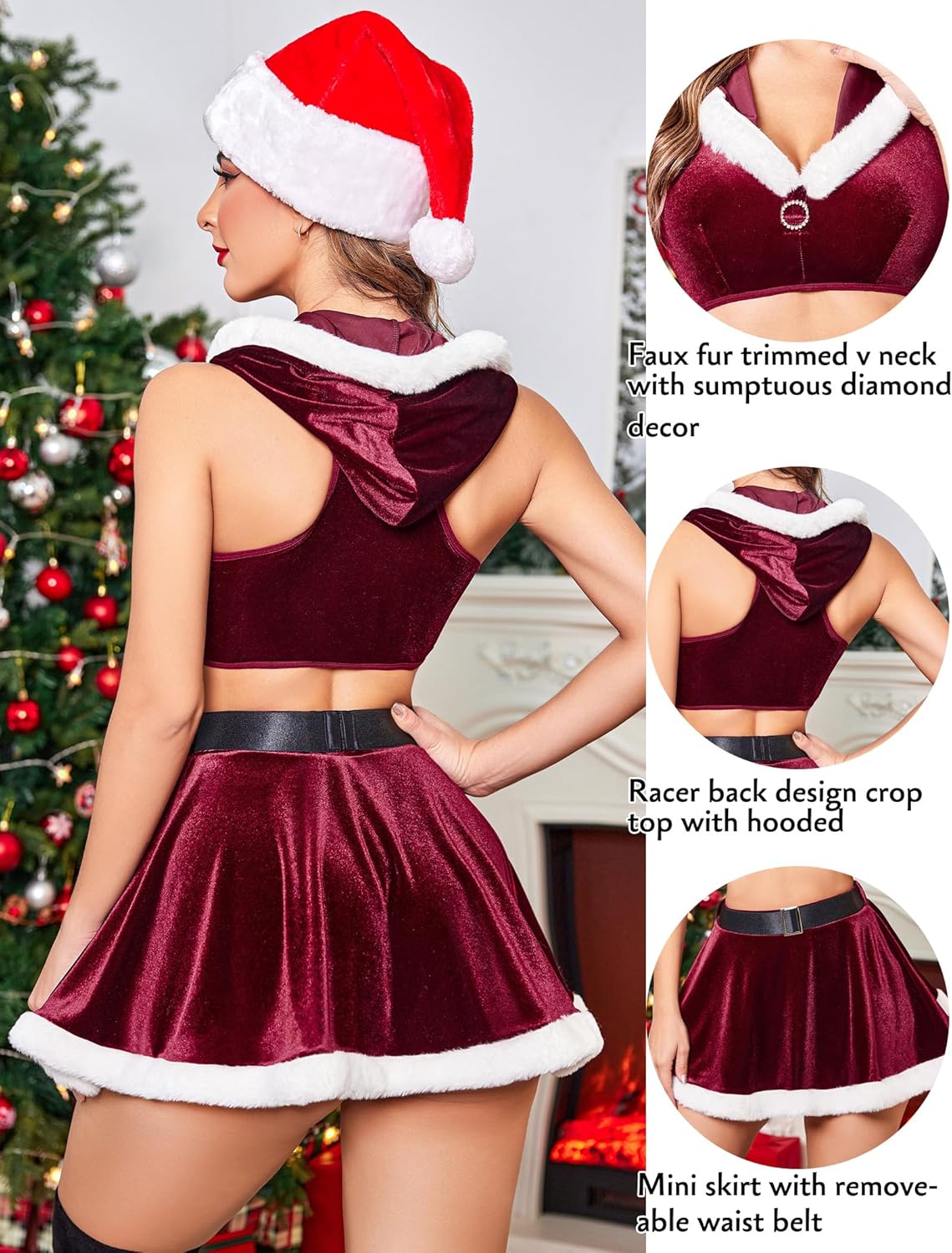 2 Stück Crop Top Mini Rock Set mit Kapuze