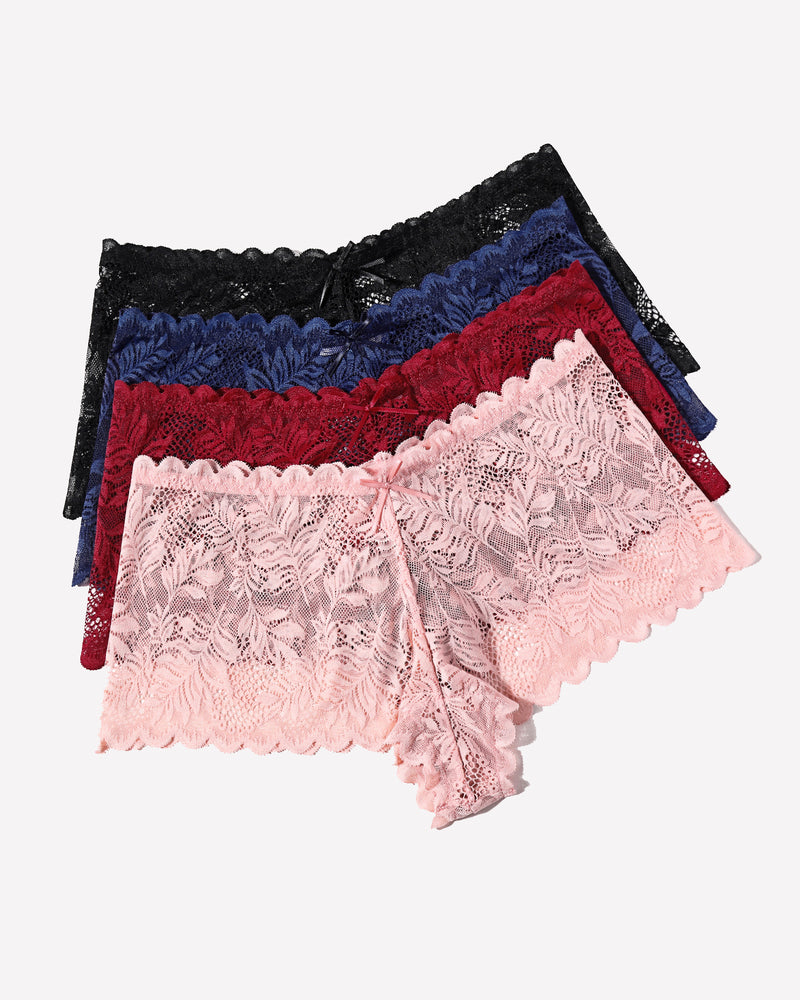 4 Stück Floral Lace Panties Mid-Rise Panty