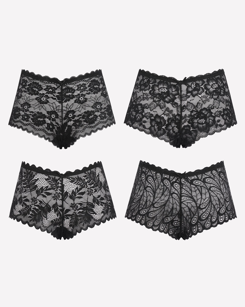 4 Stück Floral Lace Panties Mid-Rise Panty