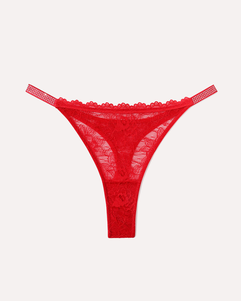 Tanga aus Spitze mit strassbesetztem Riemen