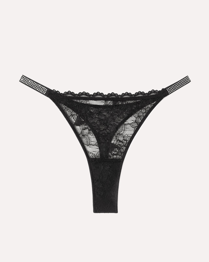 Tanga aus Spitze mit strassbesetztem Riemen