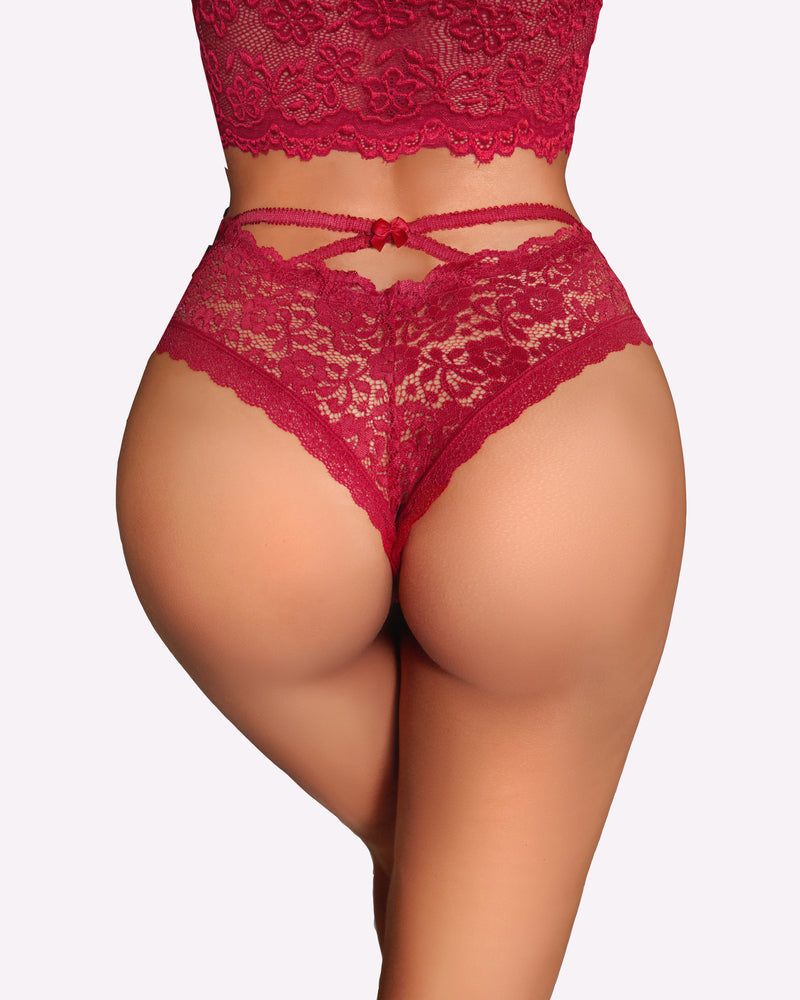 Spitze Criss Cross Back Floral Hipster Panties