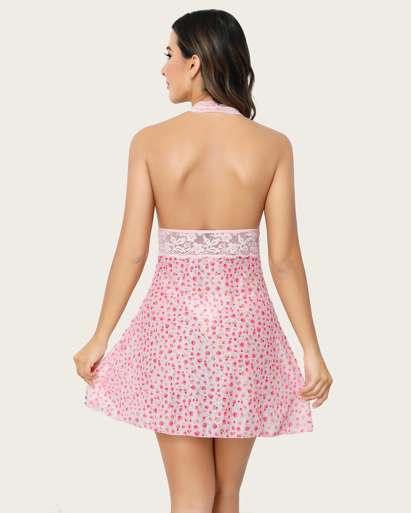 Neckholder Spitze Print Hochzeit Babydoll