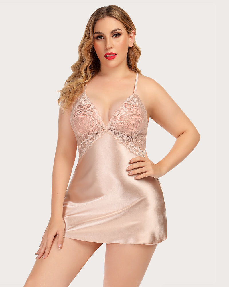 Spitze V-Ausschnitt Satin Nachtwäsche