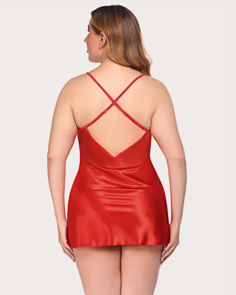 Spitze V-Ausschnitt Satin Nachtwäsche