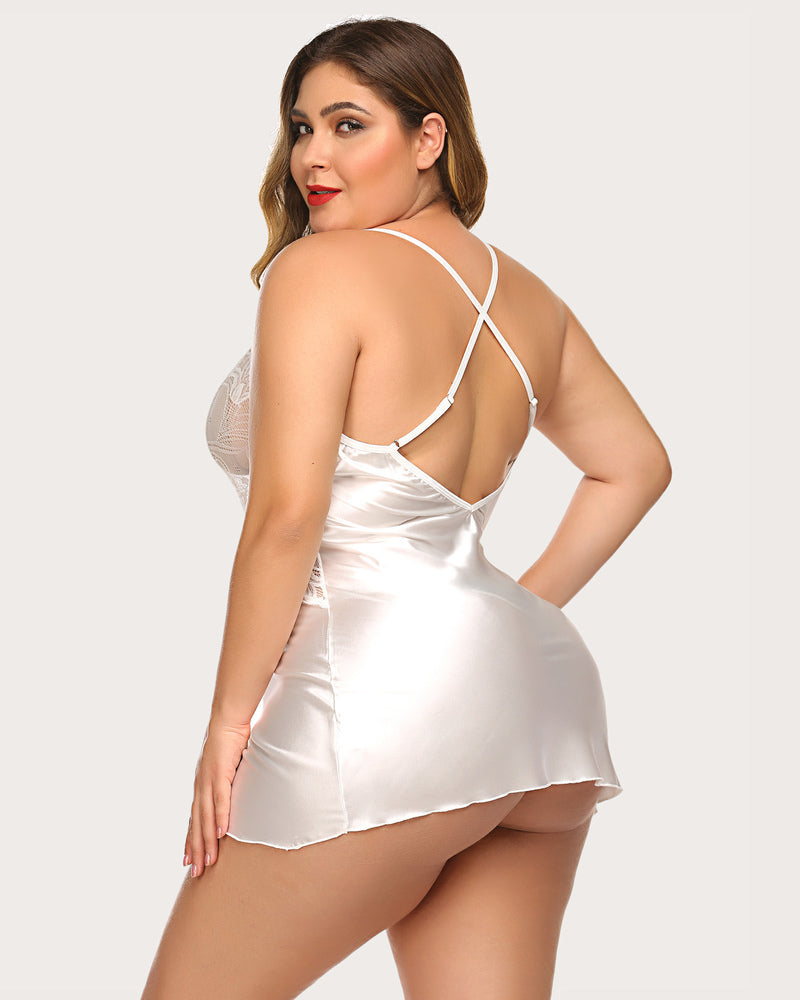 Spitze V-Ausschnitt Satin Nachtwäsche