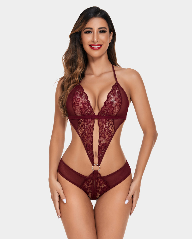 Weihnachten Deep V Dessous Spitze Teddy
