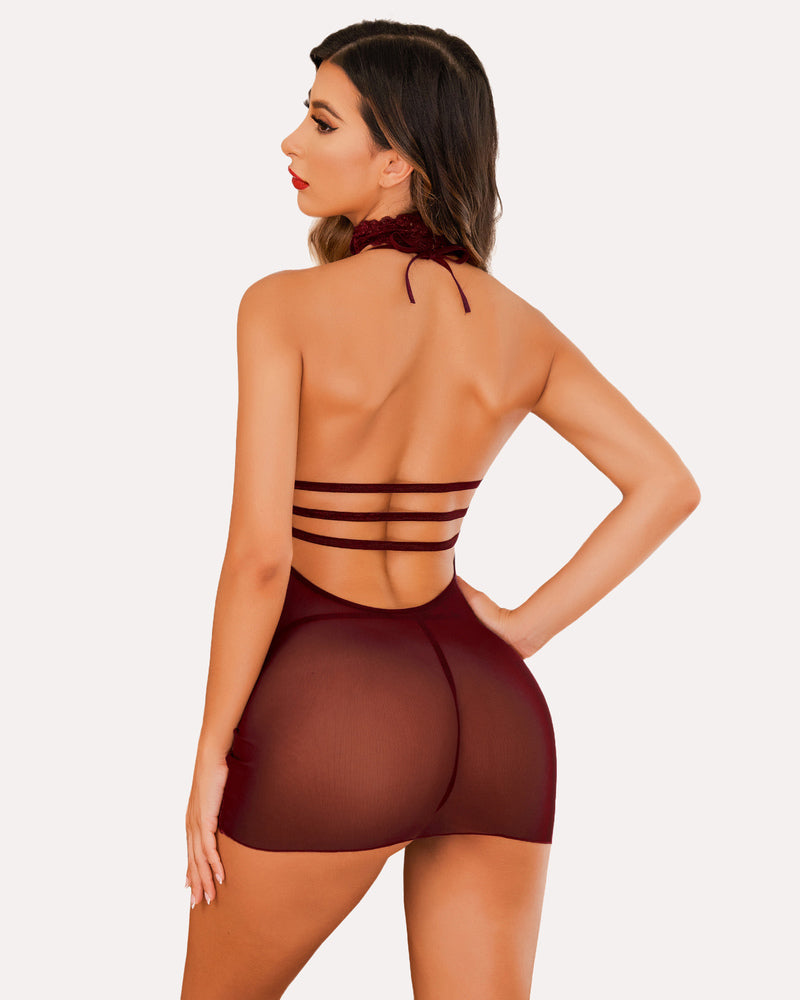 Lace Halter Chemise Dress