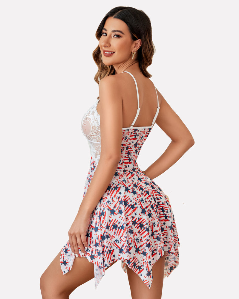 Plus Size Dessous Spitze Druck Babydoll Outfits