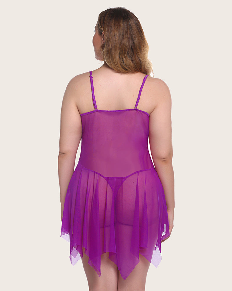 Plus Size Dessous Spitze Druck Babydoll Outfits