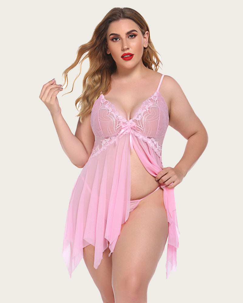 Plus Size Dessous Spitze Druck Babydoll Outfits