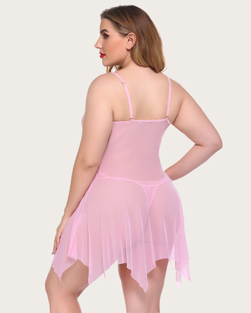 Plus Size Dessous Spitze Druck Babydoll Outfits