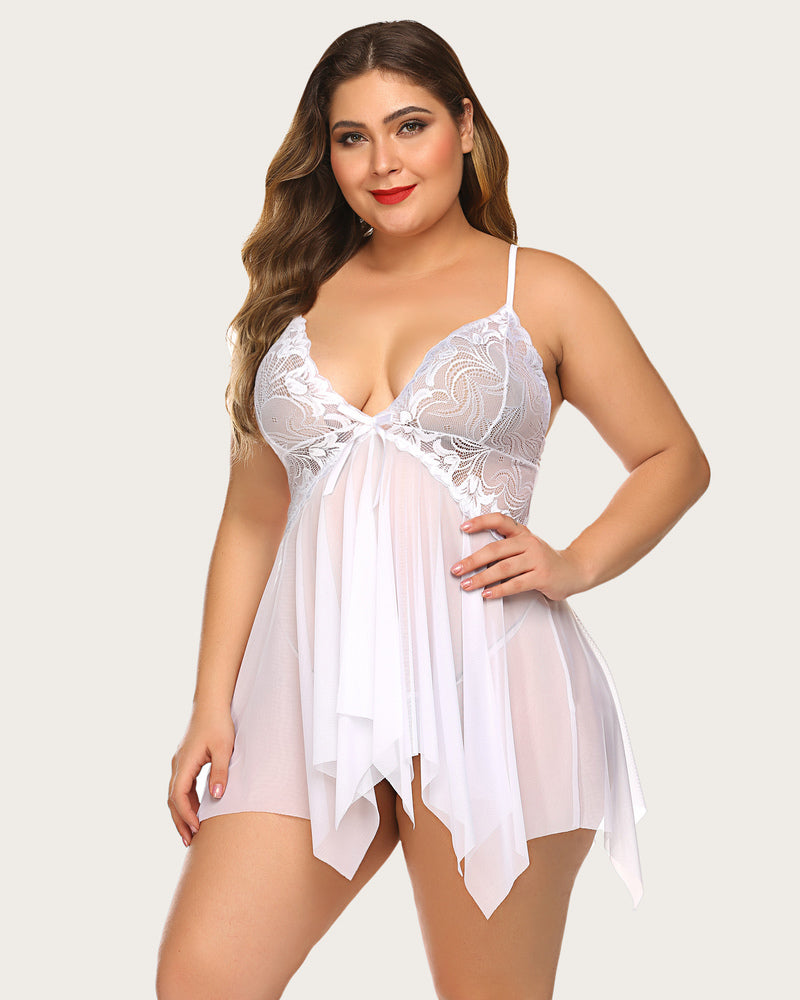 Plus Size Dessous Spitze Druck Babydoll Outfits