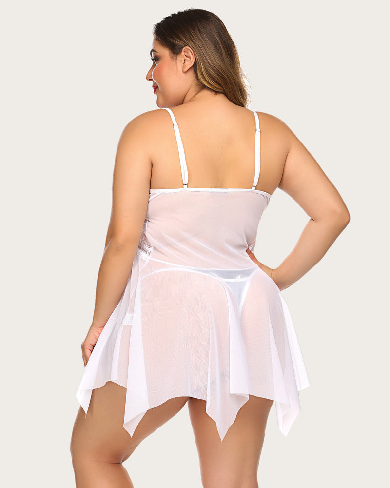Plus Size Dessous Spitze Druck Babydoll Outfits