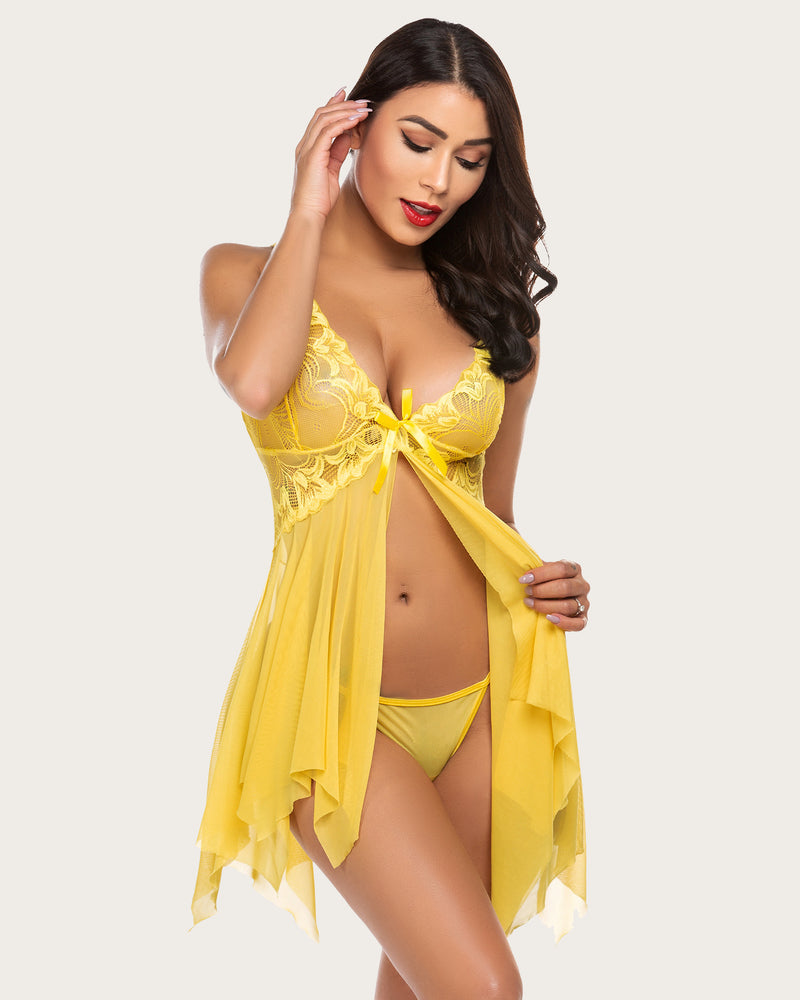 Plus Size Dessous Spitze Druck Babydoll Outfits