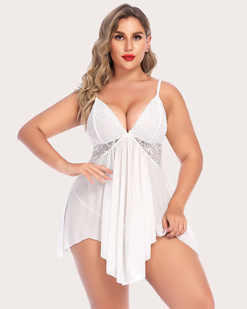 Plus Size Spitze V-Ausschnitt Babydoll