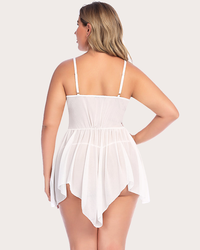 Plus Size Spitze V-Ausschnitt Babydoll