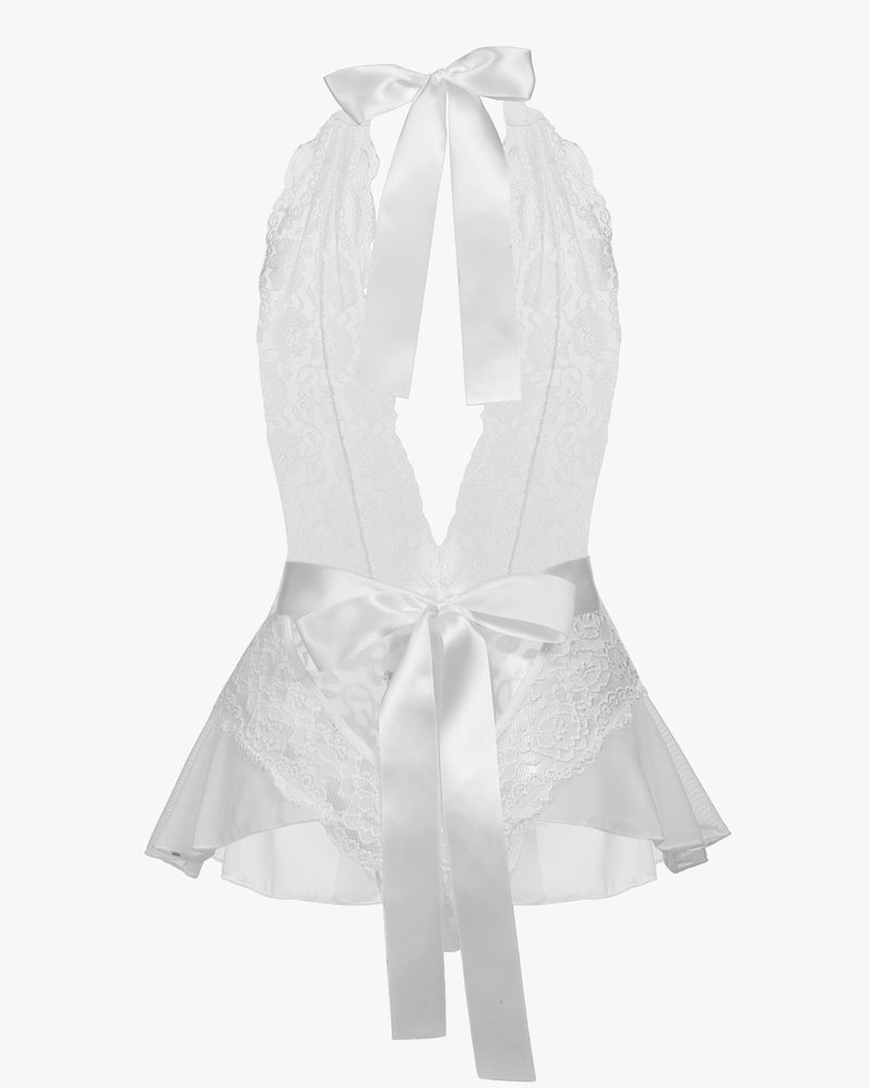 Spitze Teddy Bodysuit Halter V-Ausschnitt Einteiler