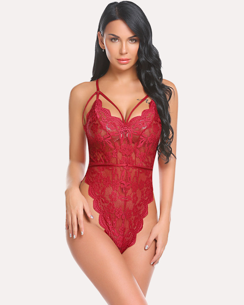 Bodysuit mit floraler Spitze und Muschelbesatz