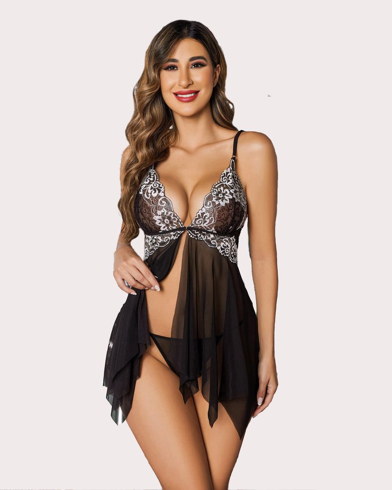 Spitze Frontverschluss V-Ausschnitt Babydoll
