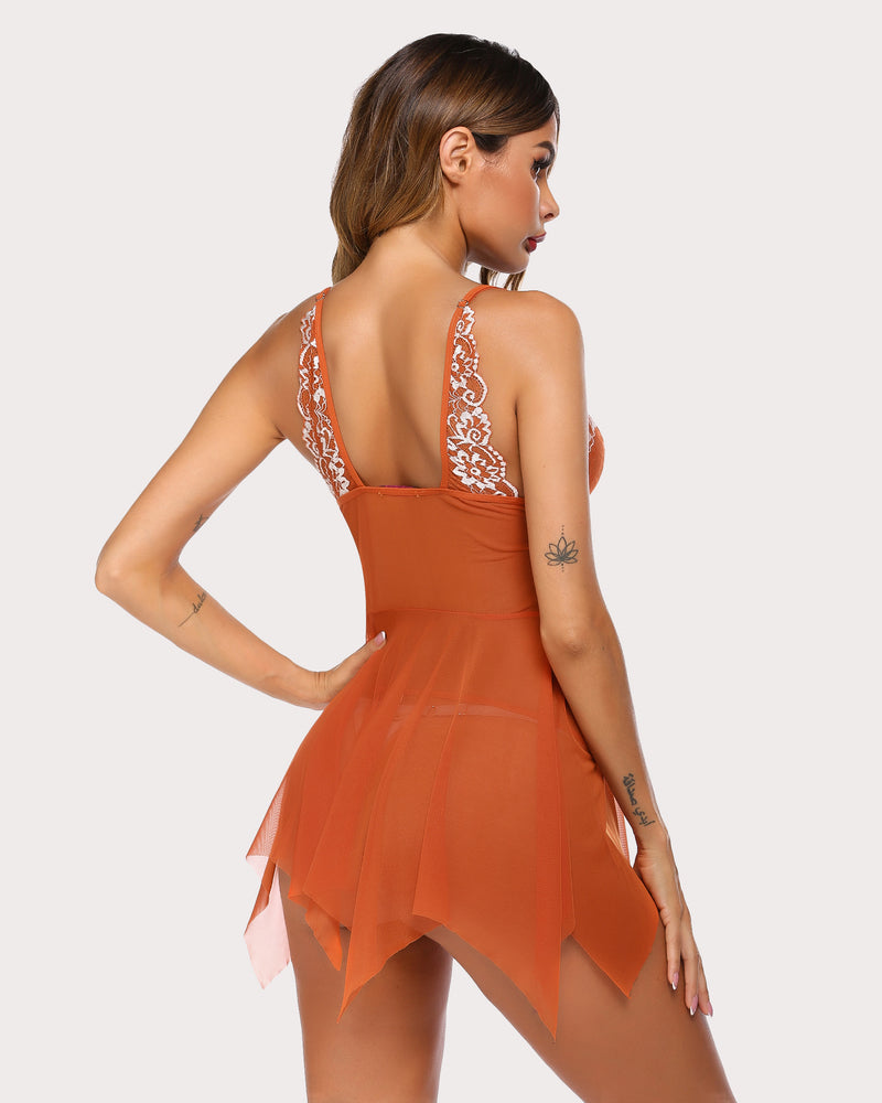 Spitze Frontverschluss V-Ausschnitt Babydoll