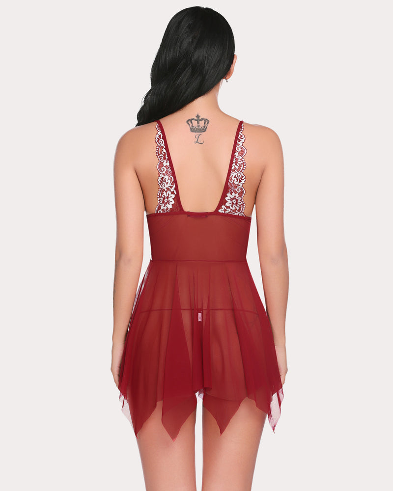 Spitze Frontverschluss V-Ausschnitt Babydoll