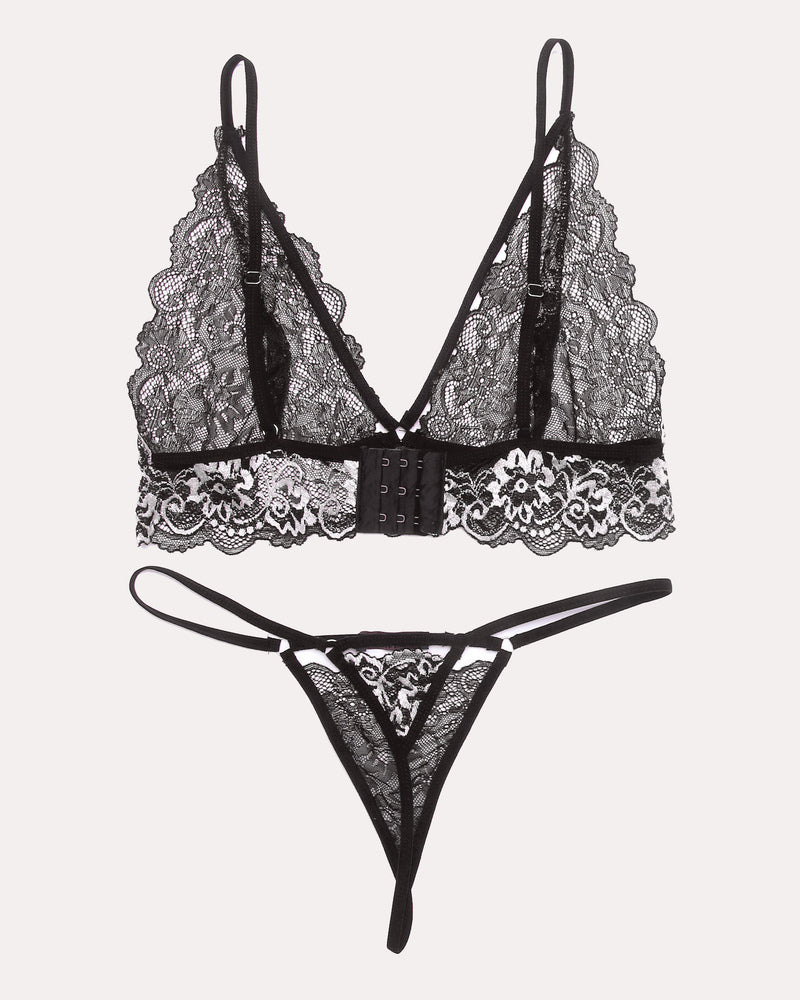 2 Stück Spitze V-Ausschnitt BH und Panty Sets