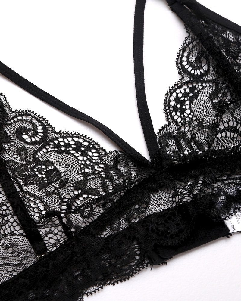 3 Stück Sets Spitze Bralette. Rock mit Höschen